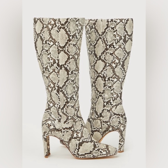 Lulu's Black and White Snakeskin Heeled Boots - Picture 2 of 4